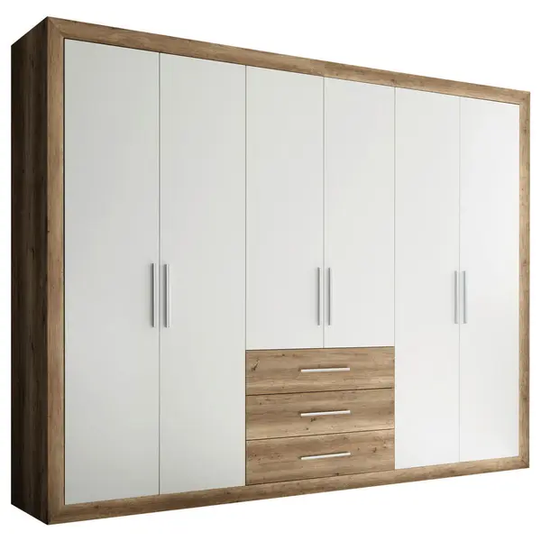 Dulap Cu Uși Rotative, 289/225/59 cm, alb, culoare lemn stejar