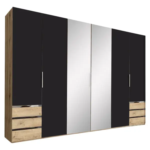 Dulap Cu Uși Rotative, 300/216/58 cm, grafit, culoare lemn stejar