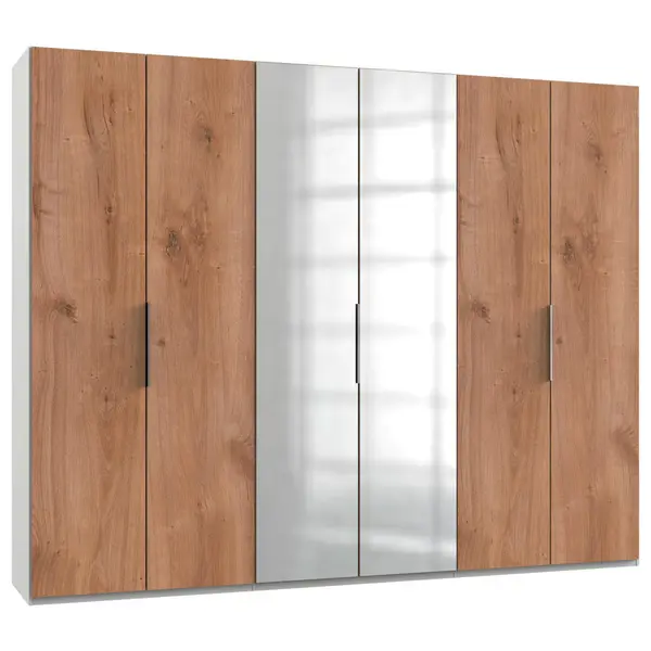 Dulap Cu Uși Rotative, 300/236/58 cm, alb, culoare lemn stejar, culoare aluminiu