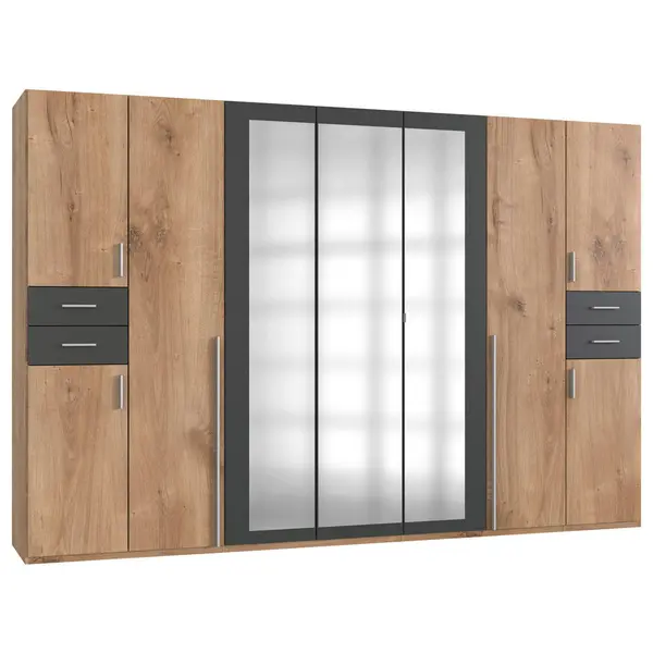 Dulap Cu Uși Rotative, 313/208/58 cm, grafit, culoare lemn stejar