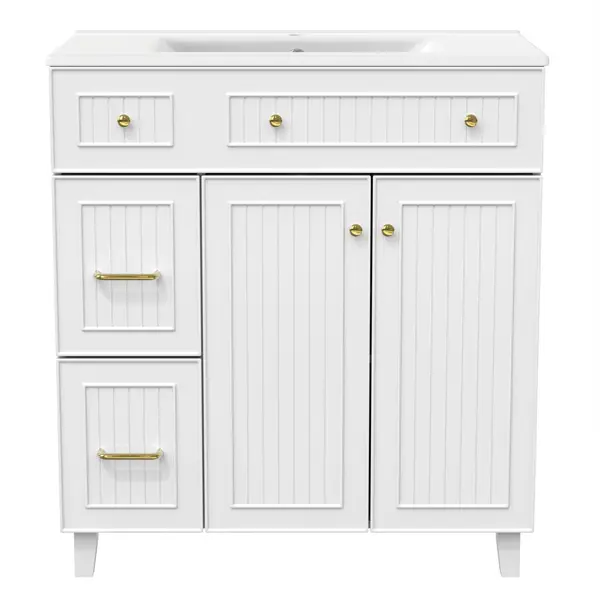 Dulap de baie independent cu lavoar ceramic, Alb | Aosom Romania