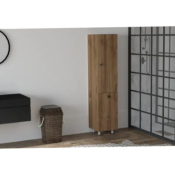 Dulap de baie Lipa cu cos de rufe, Nuc - Alb, 35x155x32 cm