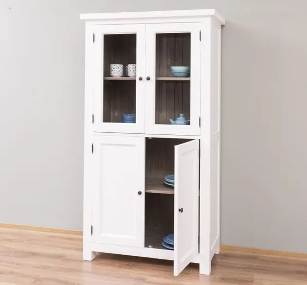 Dulap de bucatarie cu vitrina si 2 usi panou in stil rustic cu finisaj White / Ash Brown (brushed)