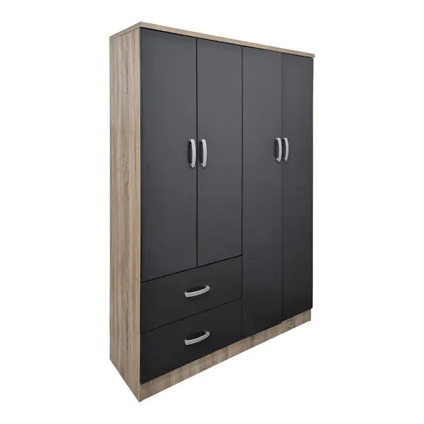Dulap de haine Four-door wardrobe, Antracit-Sonoma, 121x42x181 cm