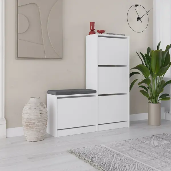 Dulap de pantofi cu banca Dude Alb 105x118.5x26 cm