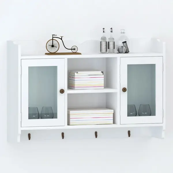 Dulap de perete din mdf alb, raft prezentare pentru carti/dvd