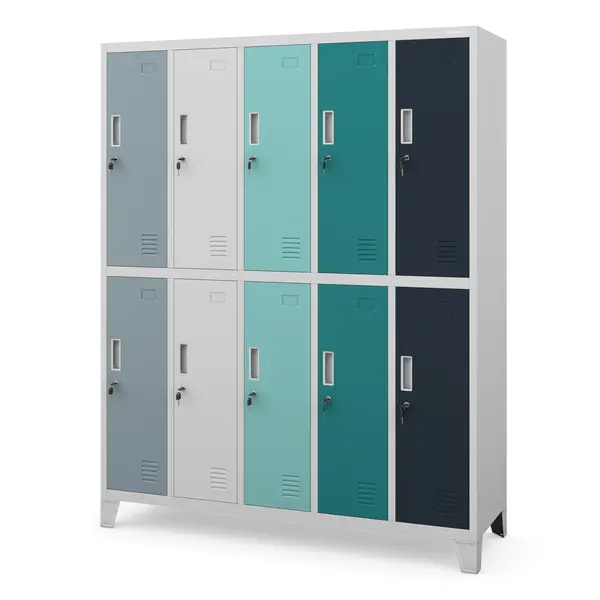 Dulap de siguranta cu 10 usi BARTEK, 1360 x 1720 x 450 mm, multicolor Dulap vestiar social 10 uși BARTEK, 1360 x 1720 x 450 mm, gri-albastru-bleumarin