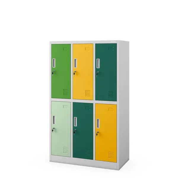 Dulap de siguranta scolara cu 6 usi IGOREK, 900 x 1500 x 450 mm, multicolor Dulăpior școlar SSM gri-verde-galben: 6 compartimente IGOREK, 900 x 1500 x 450 mm
