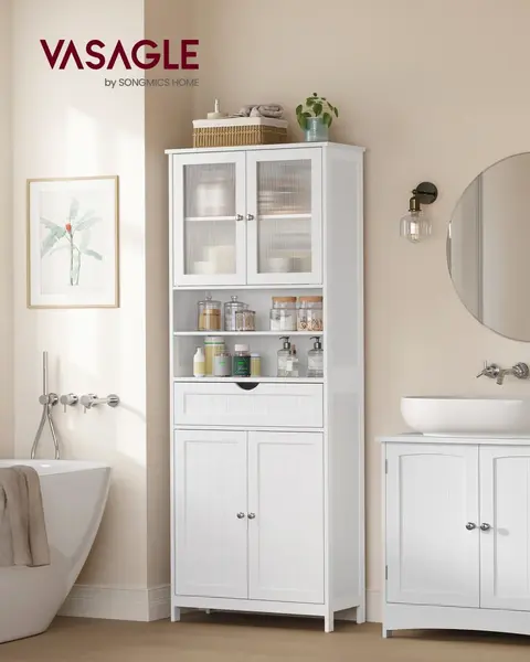 Dulap depozitare baie Vasagle Alb 60x30x170 cm