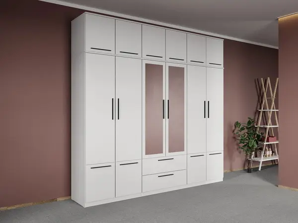 Dulap dormitor Alb 6U cu oglinda+suprapozabil - Madrid