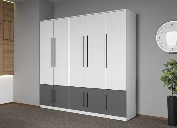 Dulap dormitor Alb cu Gri 205,4 x 192,5 cm - Sidney