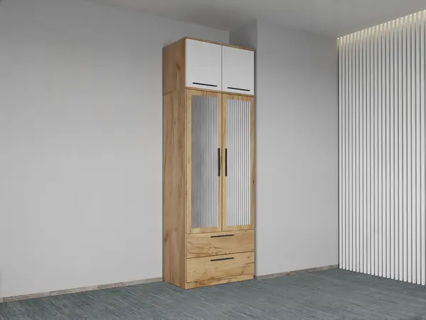 Dulap dormitor Stejar+Alb 2U cu oglinda+suprapozabil - Madrid