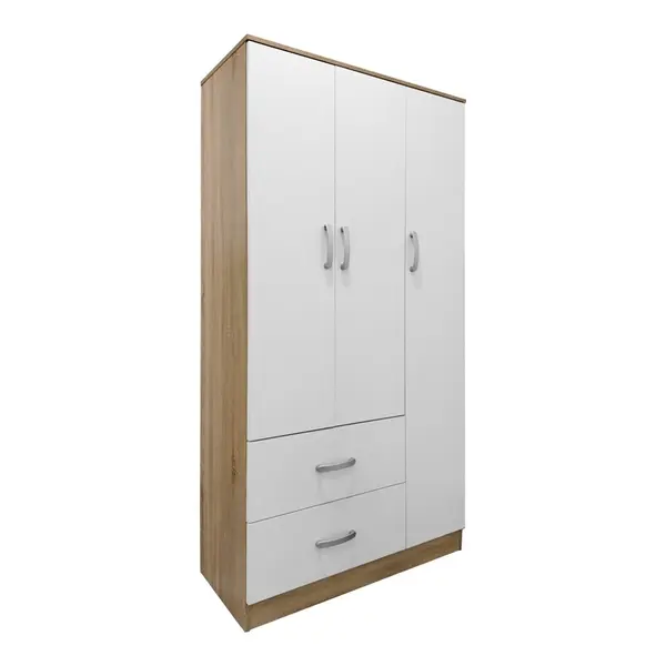 Dulap haine cu 3 usi si sertare Lego Alb Maro 90x42x180 cm