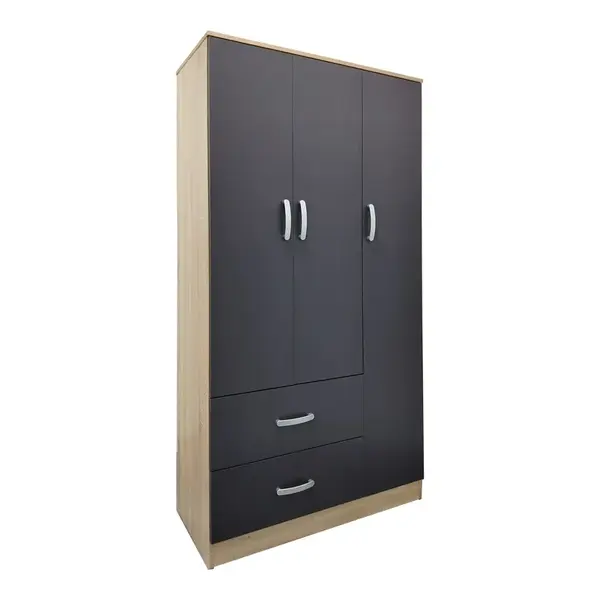 Dulap haine cu 3 usi si sertare Lego Antracit 90x42x180 cm