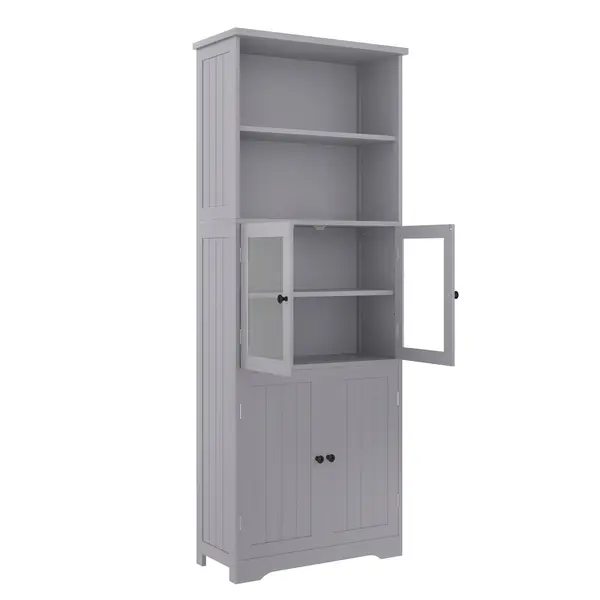 Dulap înalt pentru baie cu spațiu de depozitare, ușă de dulap din sticlă, rafturi ajustabile, 57,4x28,4x162,5 cm, Gri