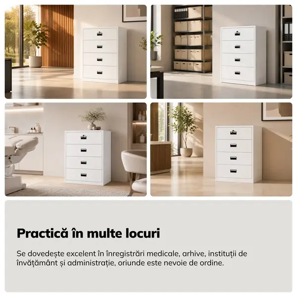Dulap metalic alb pentru dosare: SARA XL V4, 900 x 1320 x 600 mm Dulap cartotecă metalic, alb, 900x1320x600 mm: SARA XL V4