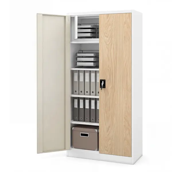 Dulap metalic cu compartiment alb / stejar sonoma: Eco Design TOMASZ, 900 x 1850 x 450 mm Dulap metalic cu compartiment de depozitare alb/stejar sonoma, 900x1850x450 mm: TOMASZ Eco Design