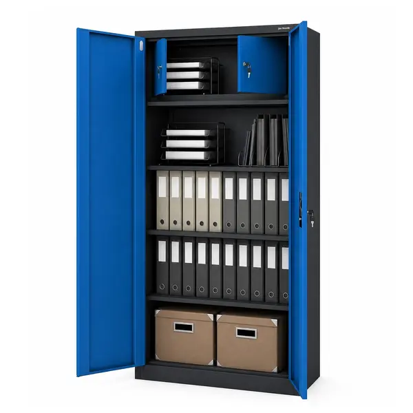 Dulap metalic cu compartiment antracit-albastru: TOMASZ, 900 x 1850 x 450 mm Dulap metalic cu compartiment de depozitare antracit-albastru, 900x1850x450 mm: TOMASZ