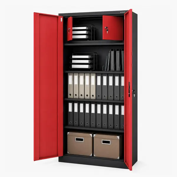 Dulap metalic cu compartiment antracit-rosu: TOMASZ, 900 x 1850 x 450 mm Dulap metalic cu compartiment de depozitare antracit-roșu, 900x1850x450 mm: TOMASZ