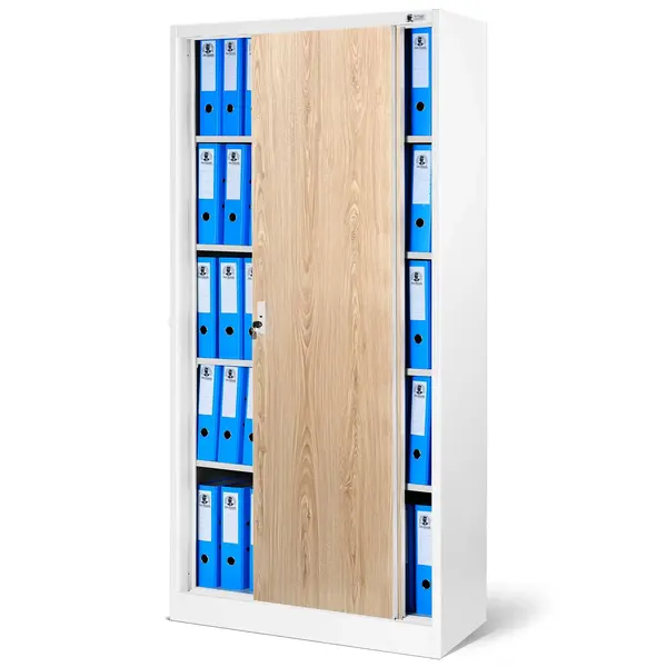 Dulap metalic cu usi glisante, din otel KUBA, 900 x 1850 x 400 mm, Eco Desig: alb-stejar sonoma Cu uși glisante, din oțel KUBA, 900 x 1850 x 400 mm, Eco Desig: alb-stejar sonoma