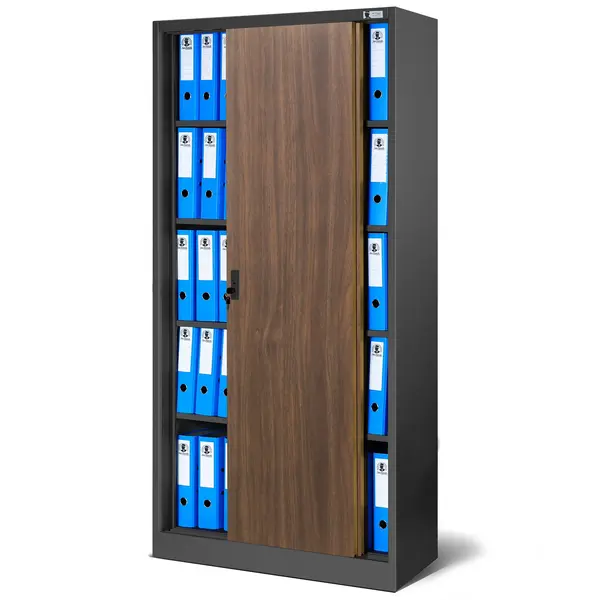 Dulap metalic cu usi glisante, din otel KUBA, 900 x 1850 x 400 mm, Eco Design: nuc-antracit Cu uși glisante, din oțel KUBA, 900 x 1850 x 400 mm, Eco Design: nuc-antracit