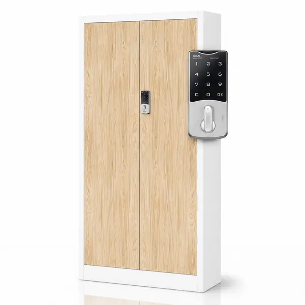 Dulap metalic de birou cu incuietoare cu cifru alb / stejar sonoma: Eco Design DANIEL, 900 x 1850 x 400 mm Dulap metalic de birou cu încuietoare cu cod alb, stejar sonoma, 900x1850x400 mm: DANIEL Eco Design