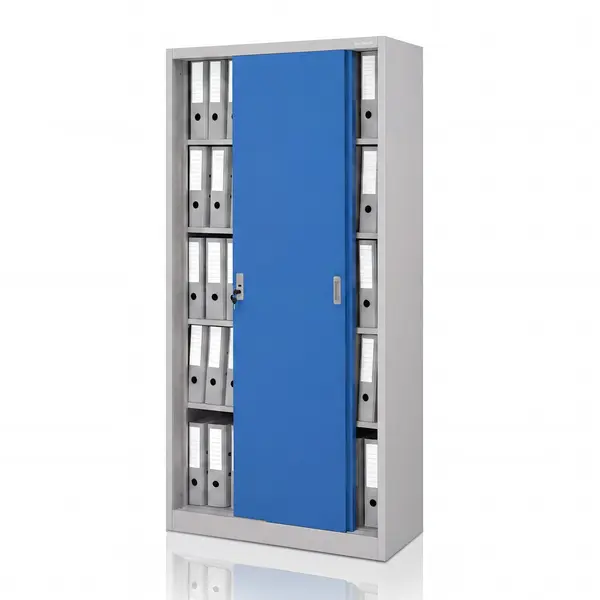 Dulap metalic de birou cu usi glisante gri-albastru: KUBA 900 x 1850 x 400 mm Dulap metalic de birou cu uși culisante, gri-albastru, 900x1850x400 mm: KUBA