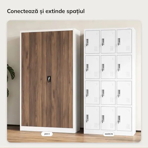 Dulap metalic de birou pentru acte alb / nuc: Eco Design JAN II, 1150 x 1850 x 400 mm Dulap metalic de birou pentru acte alb / nuc: Eco Design JAN II, 1150 x 1850 x 400 mm