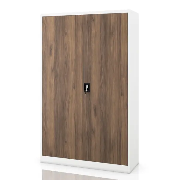 Dulap metalic de birou pentru acte alb / nuc: Eco Design JAN II, 1150 x 1850 x 400 mm Dulap metalic de birou pentru dosare alb / nuc, 1150x1850x400 mm: JAN II Eco Design