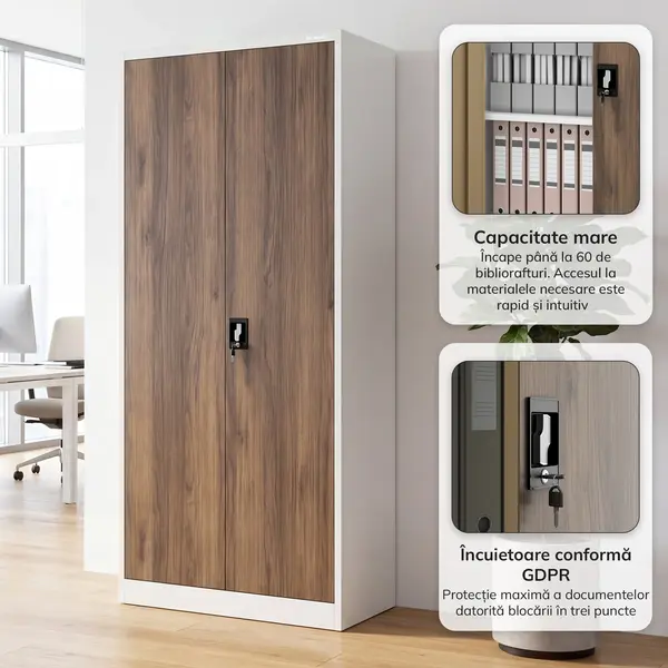 Dulap metalic de birou pentru documente alb / nuc, 900x1950x400 mm: JAN H Eco Design Dulap metalic de birou pentru documente alb / nuc, 900x1950x400 mm: JAN H Eco Design