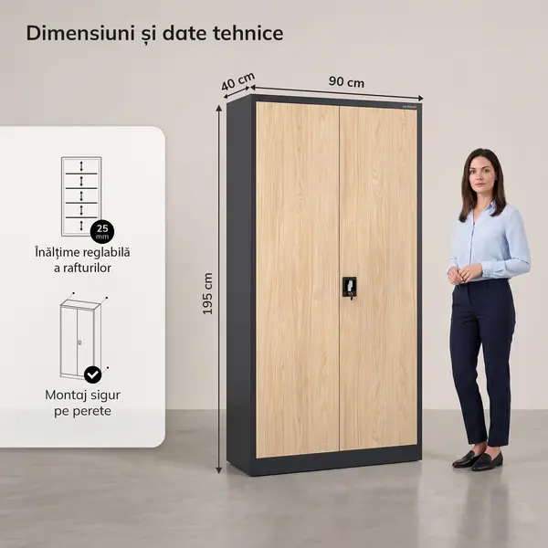 Dulap metalic de birou pentru documente antracit / stejar sonoma, 900x1950x400 mm: JAN H Eco Design Dulap metalic de birou pentru documente antracit / stejar sonoma, 900x1950x400 mm: JAN H Eco Design