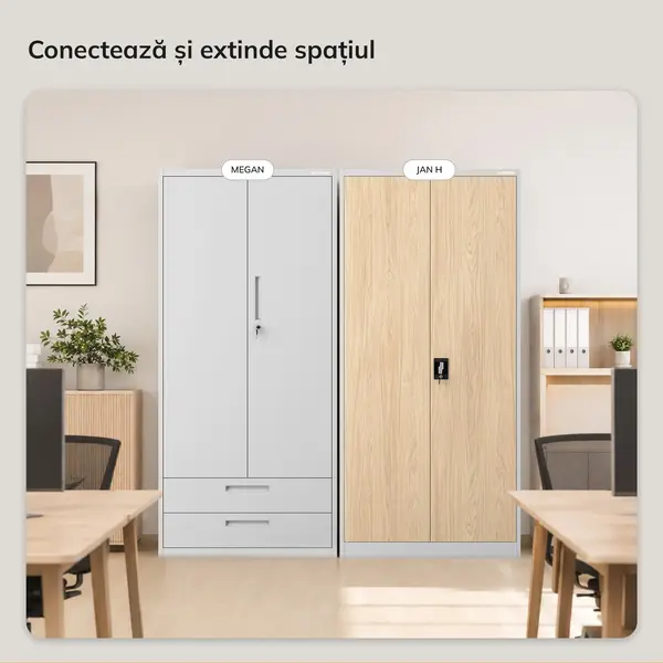 Dulap metalic de birou pentru documente gri / stejar sonoma, 900x1950x400 mm: JAN H Eco Design Dulap metalic de birou pentru documente gri / stejar sonoma, 900x1950x400 mm: JAN H Eco Design