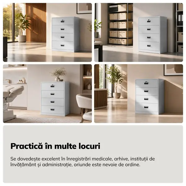 Dulap metalic gri pentru dosare: SARA XL V4, 900 x 1320 x 600 mm Dulap cartotecă metalic, gri, 900x1320x600 mm: SARA XL V4