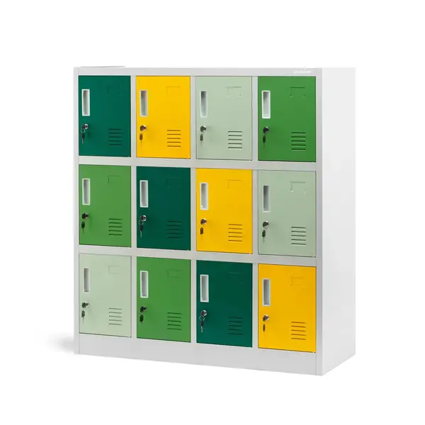Dulap metalic pentru scoala si gradinita OLA gri-verde-galben, 1090 x 1200 x 450 mm Dulap metalic pentru școală și grădiniță gri-verde-galben, 1090x1200x450 mm: OLA