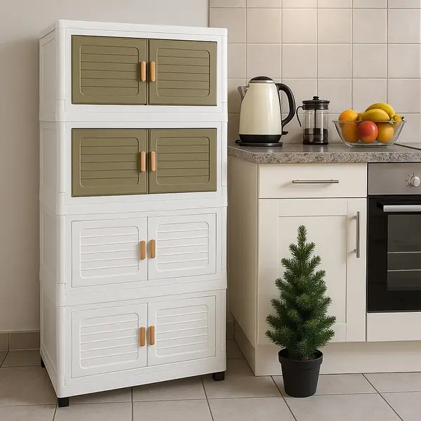 Dulap Modular cu 4 Nivele, Usi Magnetice si Roti – 53,5x25x100 cm