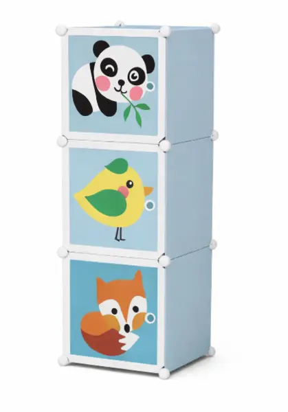 Dulap modular cu ANIMALUTE 3 compartimente colorat pentru camera copiilor
