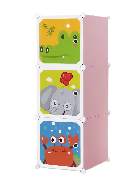 Dulap modular cu desene 3 compartimente colorat pentru camera copiilor