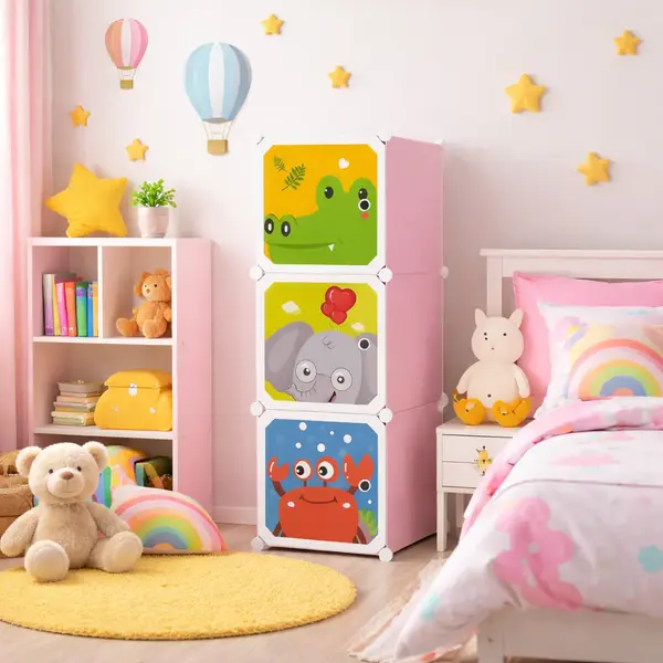 Dulap modular pentru copii, 3 rafturi, durabil, 111x37x37 cm, diferite modele