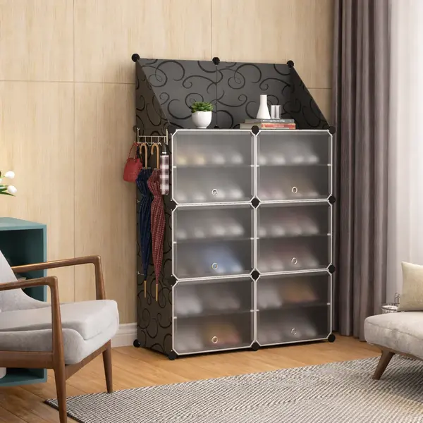 Dulap Modular pentru Incaltaminte cu Cuier, Organizator cu Usi Anti-Praf, 85 x 32 x 95.5 cm