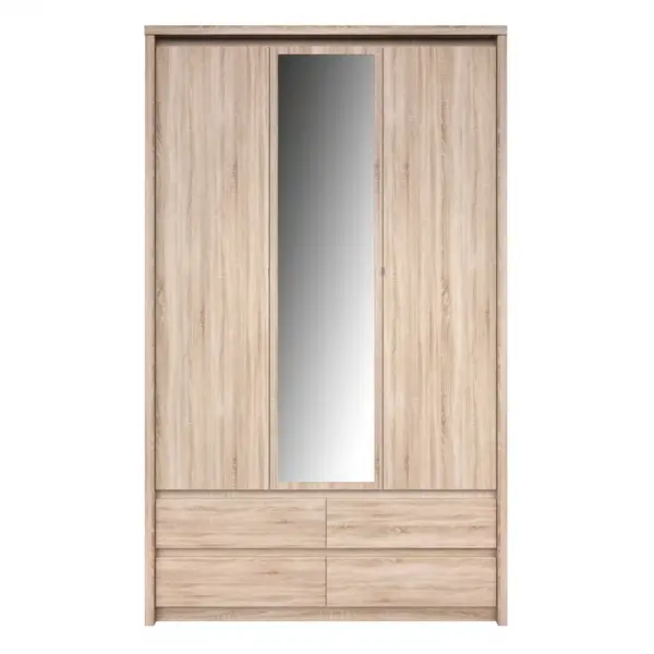 Dulap NORTON, 3 usi, 4 sertare, cu oglinda, stejar sonoma, 127x60x210 cm
