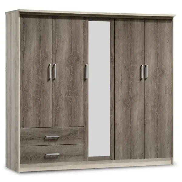 Dulap Olympus Cu 5 Uși Și Sertare + Oglindă Culoare Castillo-Toro 198x57x183 cm