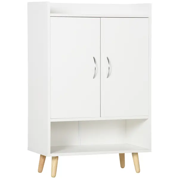 Dulap Pantofar Economie de spatiu din Lemn Alb cu Compartiment deschis, Dulap Pantofar Design pentru Intrare, 60x30x92cm HOMCOM | Aosom RO
