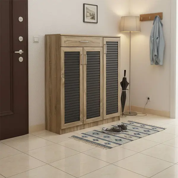 Dulap pantofi cu spațiu pentru 30 perechi Sante, Lemn, sonoma-antracit, 120x37x123 cm