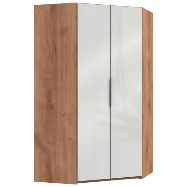 Dulap Pe Colț, 120/216/120 cm, alb, culoare lemn stejar