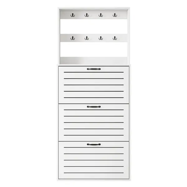 Dulap pentru pantofi cu 3 uși, raft pentru pantofi cu cârlige, 70x25x165 cm, Alb
