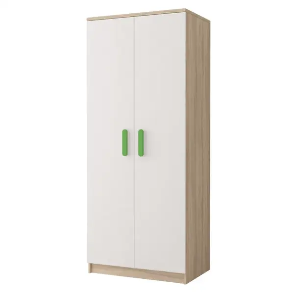 Dulap SMYK III - 06, 2 usi, corp sonoma, front, alb, verde, 80x50x193 cm