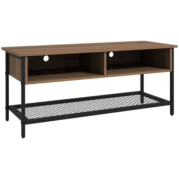 Dulap SuportTV pana la 48" in Stil Industrial, Mobiler Jos cu Rafturi din Lemn si Otel, 110x40x48cm, Maro si Negru HOMCOM | Aosom Romania