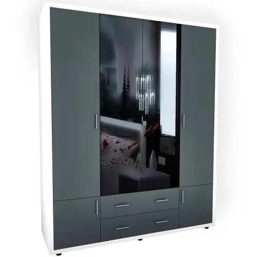 Dulap Torino cu oglinzi, 165 x 54 x 202 cm, Alb / Gri