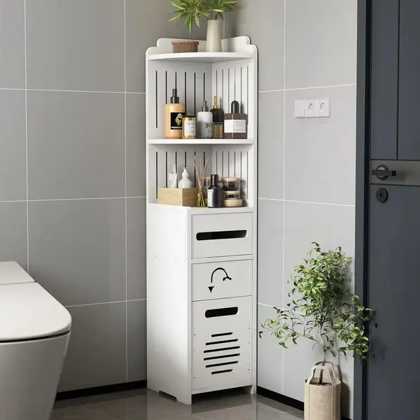 Dulap vertical pentru baie, 3 polite, 2 sertare 100x24x24 cm, alb