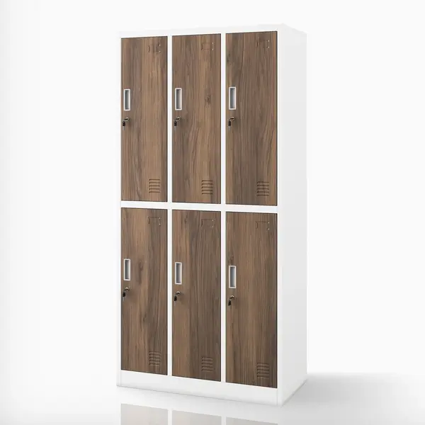 Dulap vestiar BHP alb / nuc cu 6 usi: Eco Design IGOR, 900 x 1850 x 450 mm Dulap vestiar de protecția muncii cu 6 uși alb/nuc, 900x1850x450 mm: IGOR Eco Design